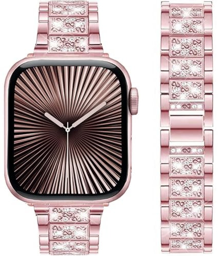 DEALELE Strap Compatible with iWatch 38mm 40mm 41mm, Rhinestone Diamond Metal Replacement Bands for Apple Watch Series 8/7 / 6/5 / 4/3 / SE Women Men, Rose pink, 38/40/41mm
