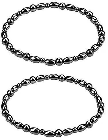 EUMENIDES Damenmode magnetisches Fußkettchen, Magnetische Fußkette aus Hämatit,antistatisch, ermüdungsfrei, verbessert den Schlaf, lindert Gelenkschmerzen, schwarz (8,7 Zoll(Übergröße) 2 paket)