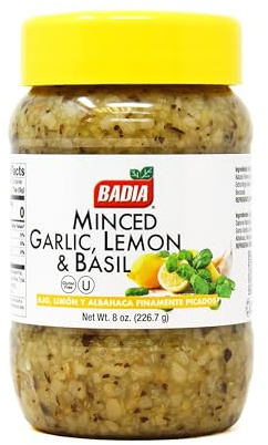 Badia Minced Garlic, Lemon & Basil 8 oz – Zesty Garlic, Herb & Citrus Blend