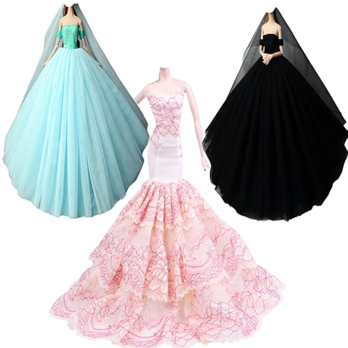 3 Stück handgefertigte Kleidung Vintage Kleid für 29 cm Puppen Hochzeit edle Partykleider Kleid Outfit Kostüm Anzug für 29,2 cm große Puppen