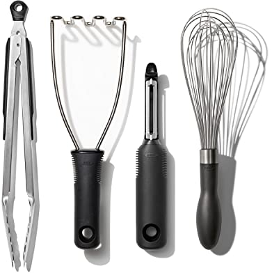 OXO 11329700 Essentielles Küchenwerkzeug Küchenhelfer-Set, 4-teilig, Edelstahl