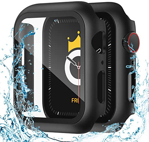 Adepoy 2 Pack Waterproof Apple Watch Series 8/7 Screen Protector 45mm, Hard Protective Cases Guard Bumper Ultra Thin Full Coverage Compatible for iWatch series 8/7 45mm