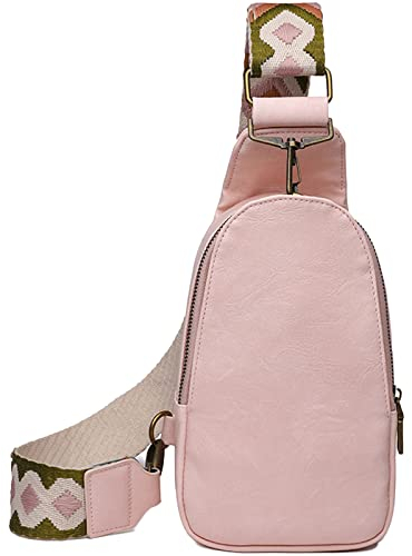 EINYNIUER Brusttasche Damen Sling Bag, PU Leder Crossbody Bag Klein Umhängetasche Frauen Schultertaschen für Outdoorsport/Reisen/Einkaufen(rosa)