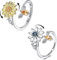 Adramata 2 Stück Silber Anxiety Ringe für Damen Sonnenblume Fidget Ring Achtsamkeitsring Angst Ring Mondstein Spinner Ringe Verstellbare Offene Anti Stress Ring für Damen