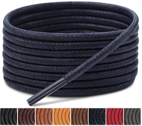 Handshop 3 Pares de Cordones para Zapatos de Vestir para Hombre, Cordones de Repuesto para Zapatos de Vestir, Cordones Encerados Redondos para Zapatos Oxford de Mujer y Chukka (Azul Oscuro, 70cm)
