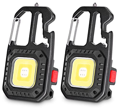 PKKP 2 Stück Mini LED Taschenlampe 800 Lumen, Tragbare Arbeitsleuchte Schlüsselanhänger, 7 Modi USB Wiederaufladbare Inspektionsleuchten mit Schraubendreher für Notfall/Reparatur/Camping