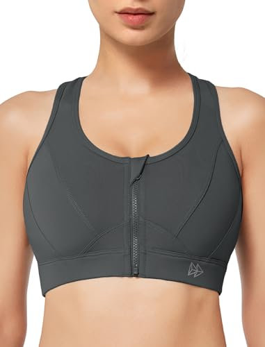 Yvette Sport BH Starker Halt Vorderverschluss Große Größe Mesh Ringerrücken für Lauf Joggen Reiten, Hell Grau, 4XL Große Größen