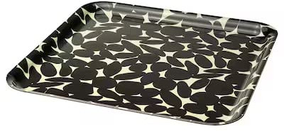 Tray, patterned off-white/black, 33x33 cm