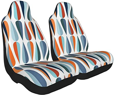 CARRDKDK Mid Century Autositzbezüge, modern, Retro-Design, bedruckt, nur für Vordersitze, universeller Autositzbezug, passend für alle vier Jahreszeiten, passend für die meisten Autos, SUVs, Pickups,