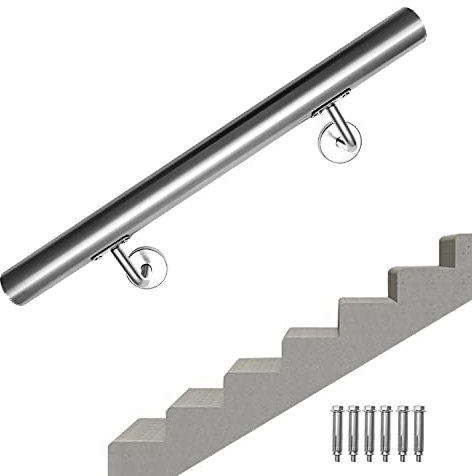 Ansobea Corrimano per scale, corrimano in acciaio inox, lunghezza 160 cm, 42 mm, utilizzato per scale interne ed esterne, supporto da parete e tappi terminali inclusi
