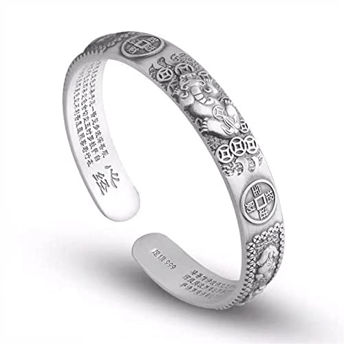 Feng Shui Pixiu Bracelet for Men 999 Sterling Silver Bracelet Vintage Minimalist Open Design Perfect Father's Day Christmas Birthday Gift