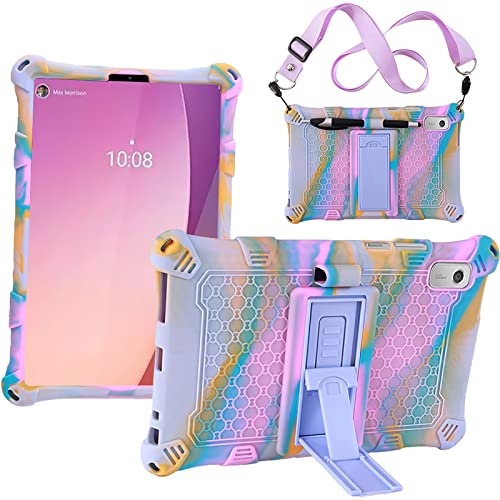 ESSTORE Custodia in silicone compatibile con Lenovo Tab M9 2023 da 9, con supporto pieghevole, tracolla, pennino, portapenne, custodia in silicone per Lenovo Tab M9 da 9 (TB-310FU), colorata 4
