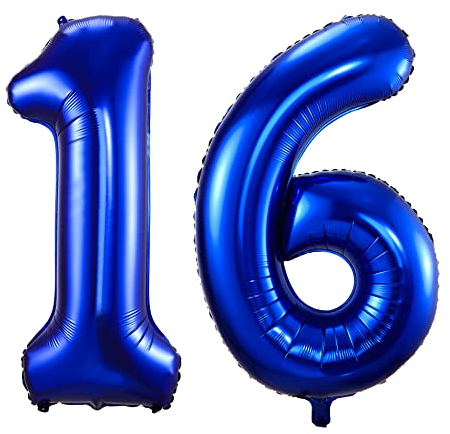 100cm Dunkelblau Luftballon Zahl 16 zum Geburtstag Fliegt Mit Helium Folienballon Geburtstagsdeko Ballon Zahl Deko zum Geburtstag (Dunkelblau, Zahl 16)