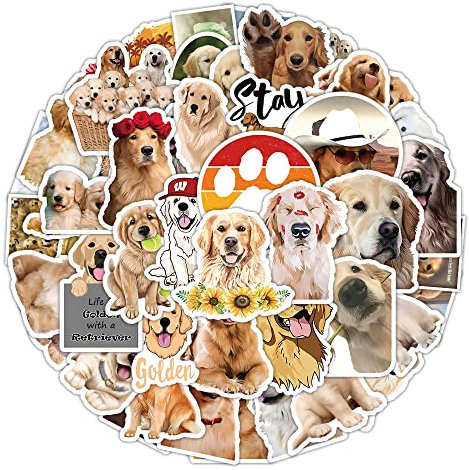 AUCEKO 50 Stück Golden Retriever Aufkleber Pack Hunde Sticker Set wasserdichte Vinyl Sticker für Laptop Kinder Autos Motorrad Fahrrad Skateboard Gepäck Koffer Computer Aufkleber Graffiti Decal