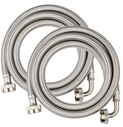 (Pack of 2) EFIELD 4 Feet Premium Stainless Steel Washing Machine Hoses with 90 Degree Elbow, Burst Proof Water Connection Inlet Supply Lines