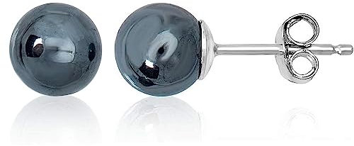 AESDOX Handgefertigte Kristall Kugel Ohrstecker für Frauen Mädchen Ohrstecker in Sterling Silber (8mm, Schwarzer Hämatit)