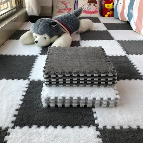 Volltonfarbe Wohnzimmer Ineinandergreifende Puzzle-teppiche,Flauschige Schlafzimmer EVA Schaumstoff Teppiche,Dick PlüSch Weiche Krabbelmatte,10 Stück (1 Stück 30*30cm),Schallschutz,Schutzboden. ( Colo