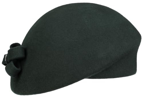 LIERYS Wollbaske mit Schleife - Einfarbige Filz-Baskenmütze für Damen - Atmungsaktiv - Herbst/Winter dunkelgrün One Size