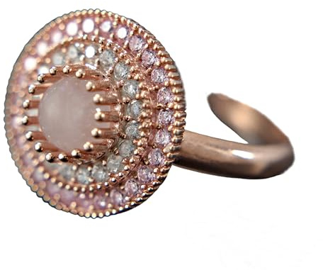 Rosegold Ring 925 - Rosenquarz Edelstein - Brautschmuck Rosegold - Rund - Zirkonia - Geschenk für Sie - Schmuck-Handmade Geschenk
