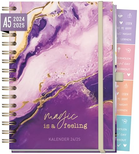 Häfft-Timer Fancy Deluxe 2024/2025 A5 Purple Magic Schülerkalender, Schülerplaner, Schulplaner, Semesterplaner mit Spiralbindung für Oberstufe, Ausbildung, Uni - nachhaltig & klimafreundlich