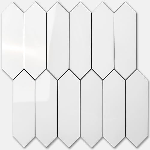 Vamos Tile Glänzende weiße Fliesenaufkleber zum Abziehen und Aufkleben, 32,8 x 32,8 cm, 10 Blatt lang, sechseckig, PVC, selbstklebende Mosaik-Wandfliesen, zum Aufkleben auf Spritzschutz für Küche und