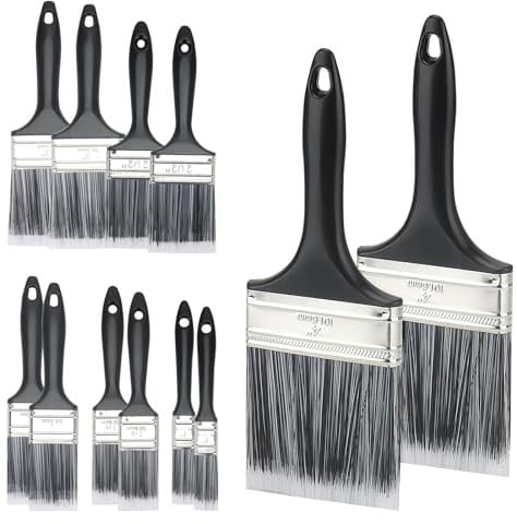 12 PCS Paint Brush Set, 1, 1.5, 2, 2.5, 3, 4 Inch Decorating Brushes, Flat Gloss Brush for Decking Fence Door