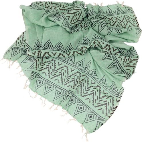 Indisches Baumwolltuch, leichter Blockprint Schal | Traditioneller Blockdruck, handgewebt, luftdurchlässig, vielseitig nutzbar als Sarong oder Strandtuch.