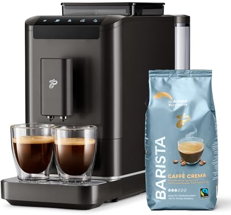 Tchibo Kaffeevollautomat Esperto2 Caffè mit 2-Tassen-Funktion inkl. 1kg Barista für Caffè Crema und Espresso, Granite Black