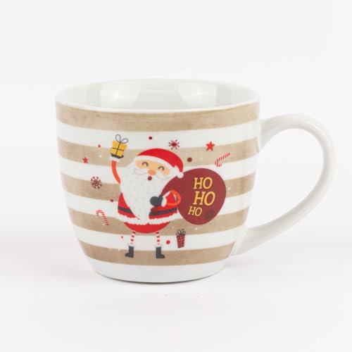 Maxi Tasse aus Porzellan Ho Ho Ho Streifen Weihnachtmann beige 400ml von La Vida
