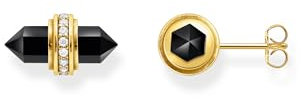 THOMAS SABO 2 Ohrstecker mit schwarzem Onyx Kristall Silber 925 Sterlingsilber, 750 Gelbgold Vergoldung H2281-177-11