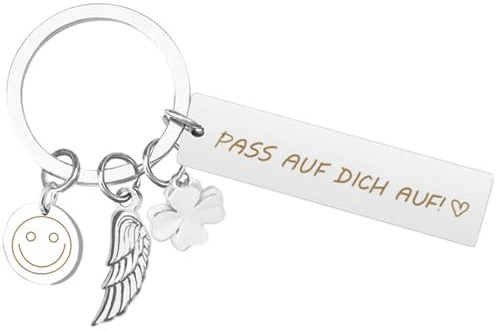 SLIVERBA Glücksbringer Schlüsselanhänger,Schutzengel Schlüsselanhänger, Auto-Schlüssel Glücksbringer,Führerschein Bestanden Geschenk,für Freundin Freund Mama Papa Paare Personalisiert Geschen