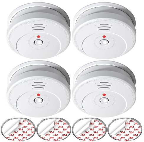 Andyssey Détecteur de Fumée Pile 10 Ans, Photoélectrique Alarme Incendie remplaçable Batterie, Conforme à la Norme européenne EN14604, Lot de 4