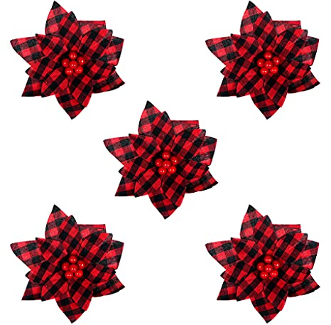 AGONEIR Weihnachtsbaumschmuck für Kränze, Weihnachtsstern und schwarze Weihnachtssterne mit Beeren, Dekoration, künstliche Weihnachtsblumen für den Außenbereich, Großdekoration, Weihnachtsstern, 5