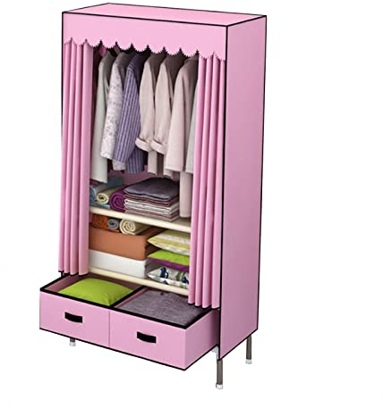 Canvas-Kleiderschrank, tragbare Kleiderschrankregale mit Kleiderstange, Regalen und Schubladen, Stoff-Kleiderschrank-Aufbewahrungsorganisator für Schlafzimmer, Pink-83 x 45 x 168 cm
