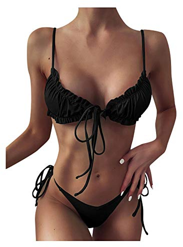 Generisch Damen Bikini Set V Ausschnitt Low Waist Crossback Bademode Zweiteiliger Badeanzug Swimsuit Bikini Batik Bikini Damen Set Triangel High Waist