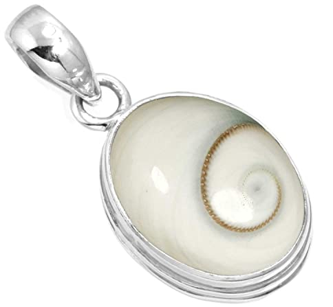 Jeweloporium Weiße Shiva-Auge-Silberkette, 925er Sterlingsilber-Anhänger für Damen, natürlicher, klobiger ovaler Edelstein-Boho-Schmuck