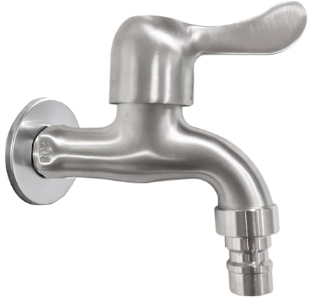 Grifo Baño, G1/2 Grifos, Grifo Jardin, Grifo Exterior, Grifo Lavadora, 304 Grifo de Acero Inoxidable, Utilizado para Baños, Cocinas, Jardines, Plata