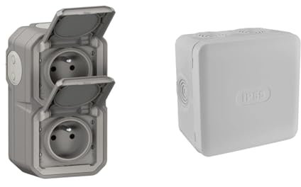 LEGRAND - Prise Etanche Double IP55 avec Terre Plexo - Prise 2P+T 16A Complète avec Volet & Boite de derivation electrique - etanche exterieur - IP55 85X85 - Debflex - 718806 - Polypropylène