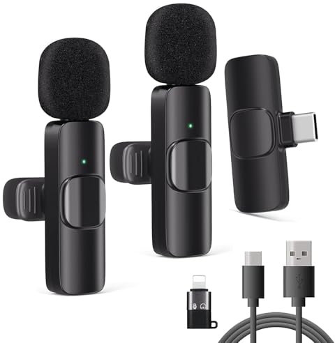 2 Pack Type C Wireless Lavalier Microphone for Iphone Ipad Android Ios15, Lapel Wireless Microphones&Receiver Plug-Play Clip On Mic, Lapel Mic for Video Recording/Live Steam/Interview/Tiktok/Youtube