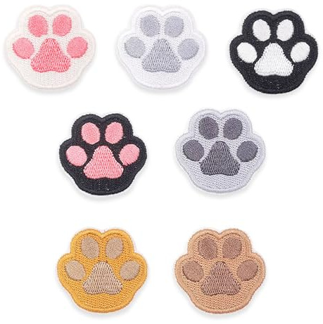 7Pcs Colorful Dog Paw Patches Iron on Embroidery Applique | Cartoon vivid pet paw print patches. Fashionable iron-on for jackets and jeans.