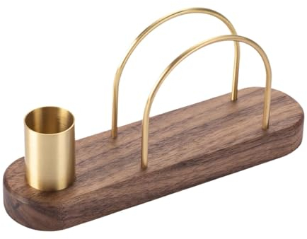 Sharplace Serviettenhalter, Taschentuchständer mit Zahnstocherhalter, tragbarer Serviettenspender aus Messing mit Holzsockel, Serviettenständer für Partys,