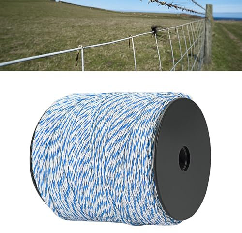 500m Electric Fence Wire, 6 Strands Stainless Steel Wire Reel Nylon Electric Fence Rope, Portable Rust Resistance Electric Fence Tape Polywire for Farm Horse Sheep Fencing (Blue)