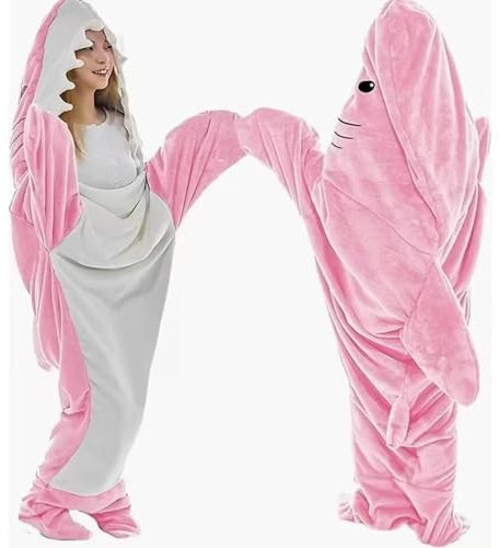 Hai Decke für Erwachsene, Flanelldecke Mit Kapuze für Cosplay-Shows, Hai Schlafsack Tragbare Decke für Erwachsene und Kinder Cartoon Pyjama Partys, Verkleidungen,Rosa,XXL