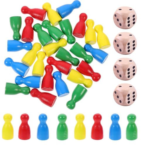 UEAVOID 40PC Bunte Spielfiguren Set,Spielfiguren Aus Holz Für Brettspiele,Würfel,Holzpuppen,Spielkegel,Halmakegel,Flaschenkegel
