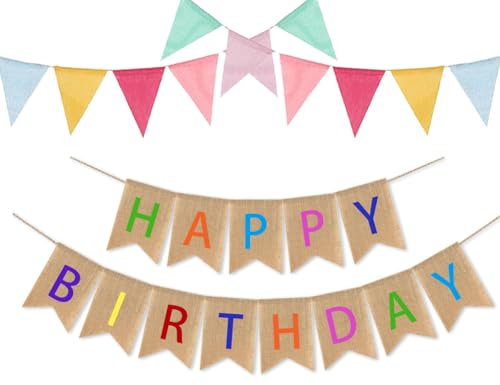 Happy Birthday Girlande,Wimpelkette Sackleinen,Geburtstag Vintage Leinen Banner, Geburtstag Dekoration Wimpel Banner für Geburtstagsfeier Dekoration, Babyparty,Kindergeburtstag