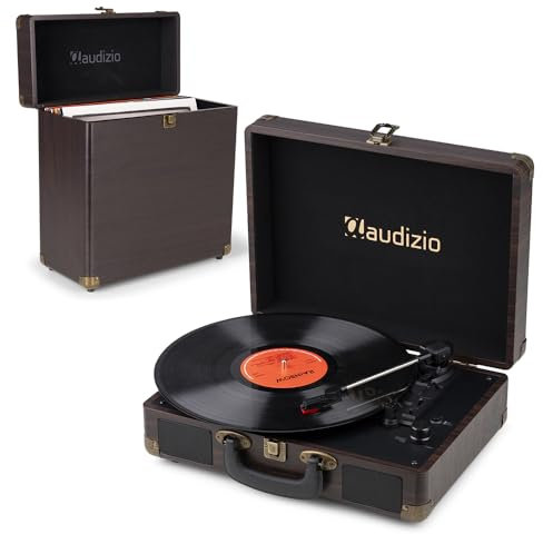 Audizio RP116DW Retro Record Player, Vinyl Player with Bluetooth Output, Briefcase Turntable, Built-in Speakers, 33/45/78 RPM, Dark Wood Vinyl Record Case Design
