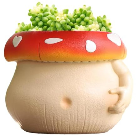 Vibhgtf Pot de fleurs en forme de champignon - pot de fleurs en forme de tasse à café - Vase en forme de champignon avec drainage - Support pour d'intérieur et d'extérieur - Décoration de