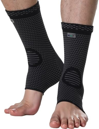 Neotech Care Ankle Support Sleeve - Bamboo Fiber Knitted Fabric - Light, Elastic & Breathable - Medium Compression - Right or Left Foot, Men, Women (Black Colour, Size L, 1 Pair)