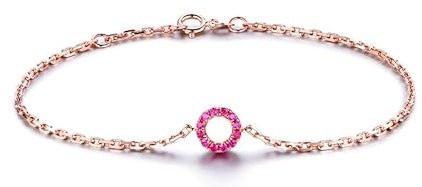 Tolldek 18 Karat 750 Rotgold Armband, Klassiker Zart Bettelarmband mit Rubin 0.25ct, Bettelarmband Anhänger Charms 18K Rosegold Armband mit Anhänger Damen Echtgold Schmuck, 19CM