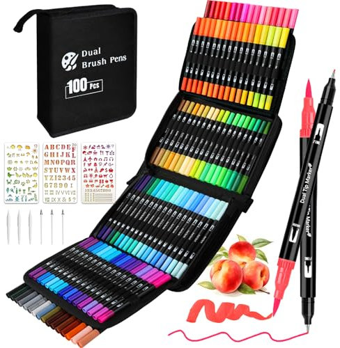 PITMT Dual Brush Pen Set, 100 Farben Filzstifte Set Dicke und Dünne Stifte Set für Erwachsene und Kinder, Pinselstifte Set mit Box für Manga Kalligraphie Bullet Journal Handlettering Malen Mandala